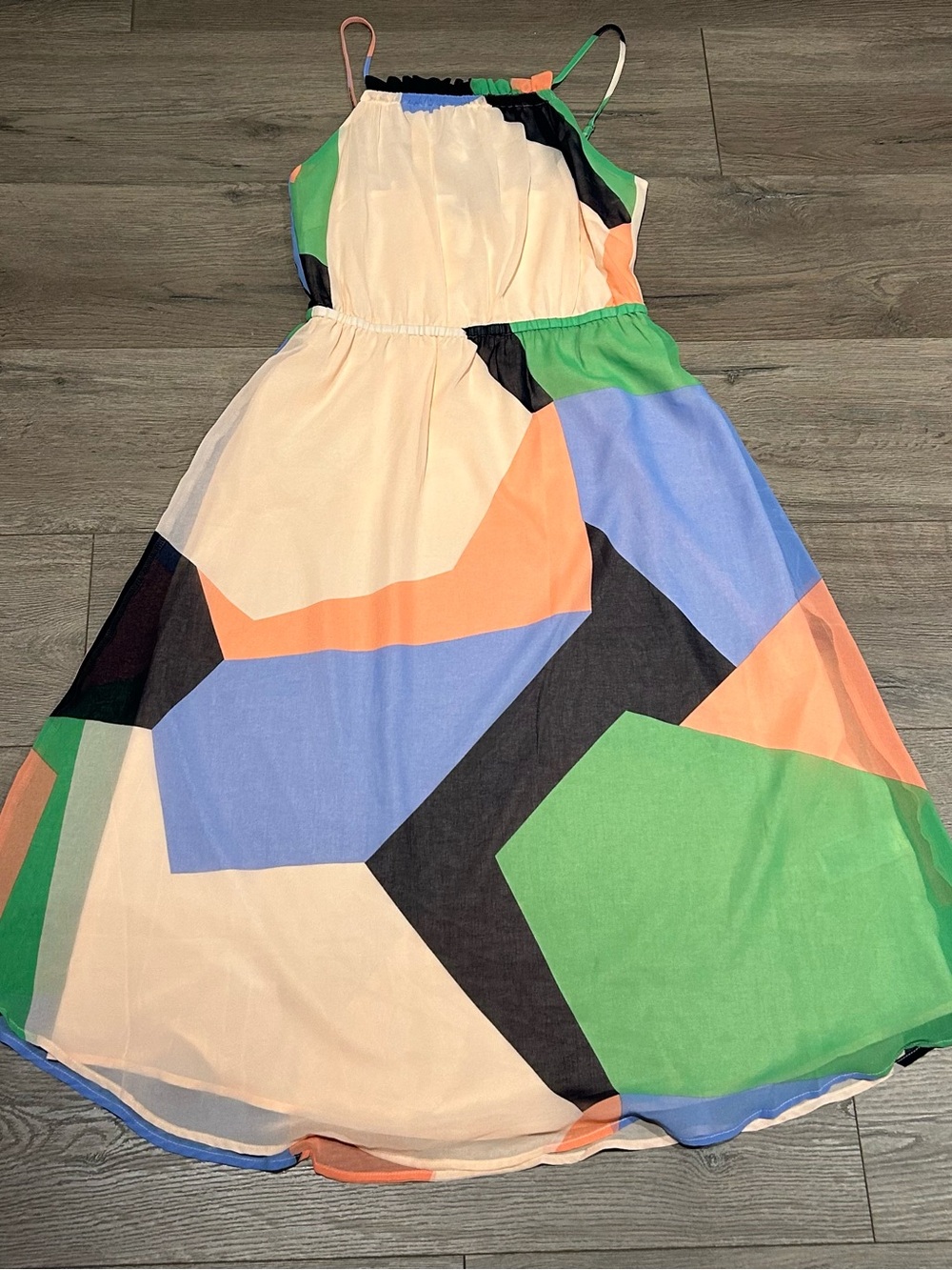 Women’s Colorblock Geometric Print Sundress - Green/Blue/Pink